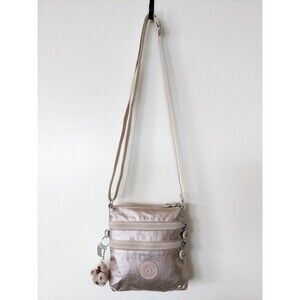 Kipling Triple Zip Crossbody ALVAR Shimmers Gray Silver Metallic Messenger Bag